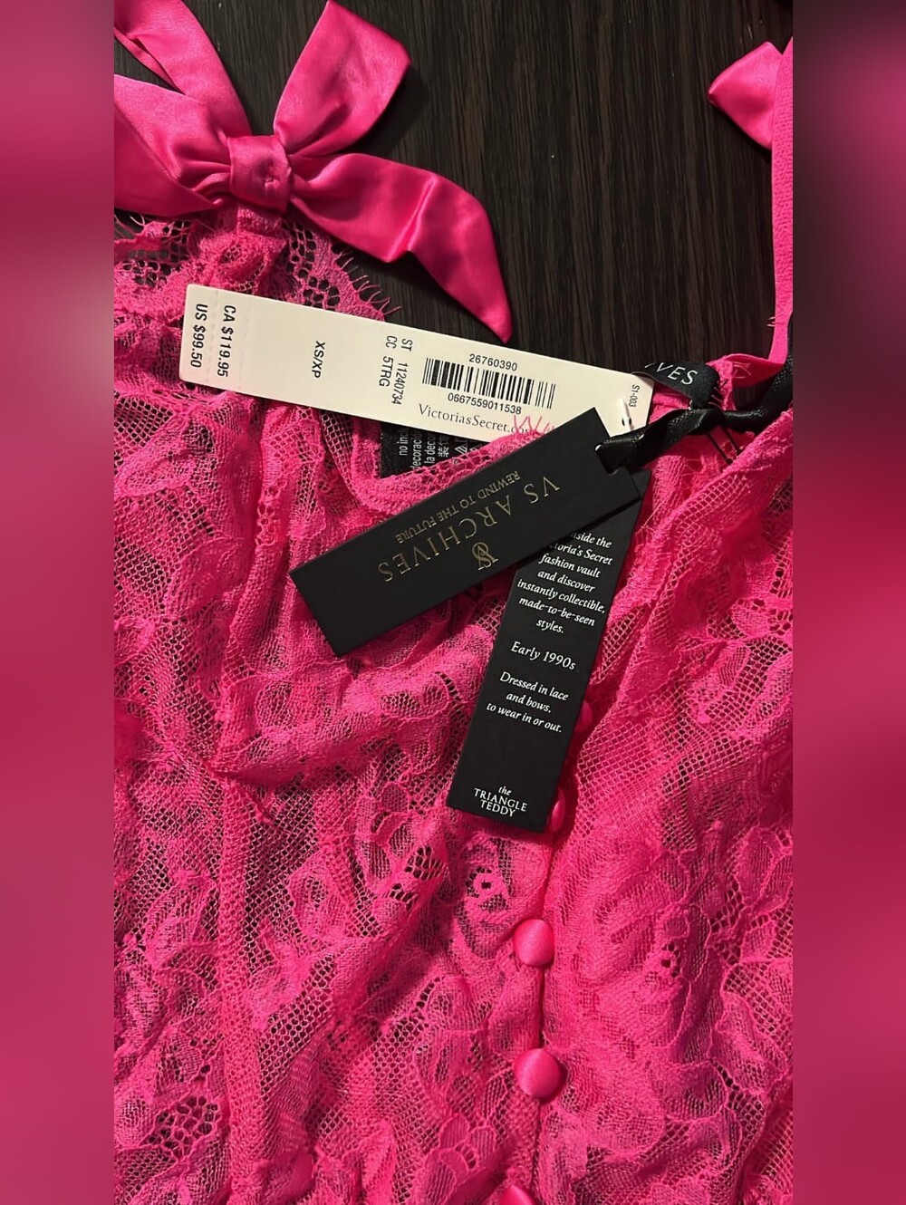 Victoria's Secret Hot Pink Lace Bow-Accent Teddy Bodysuit - Picture 5 of 5